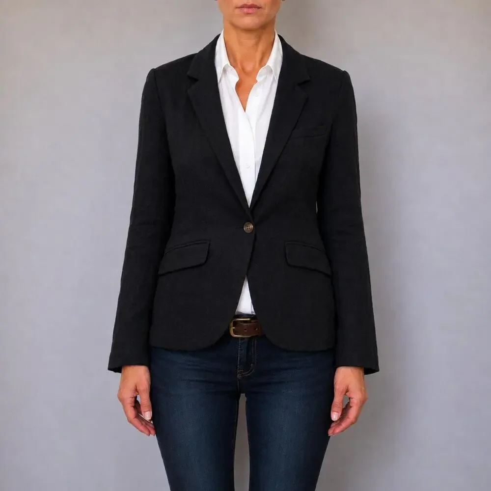 FREE PEOPLE Black Linen Oversized Luxury Boyfriend Tailored Blazer Jacket XS/S/M